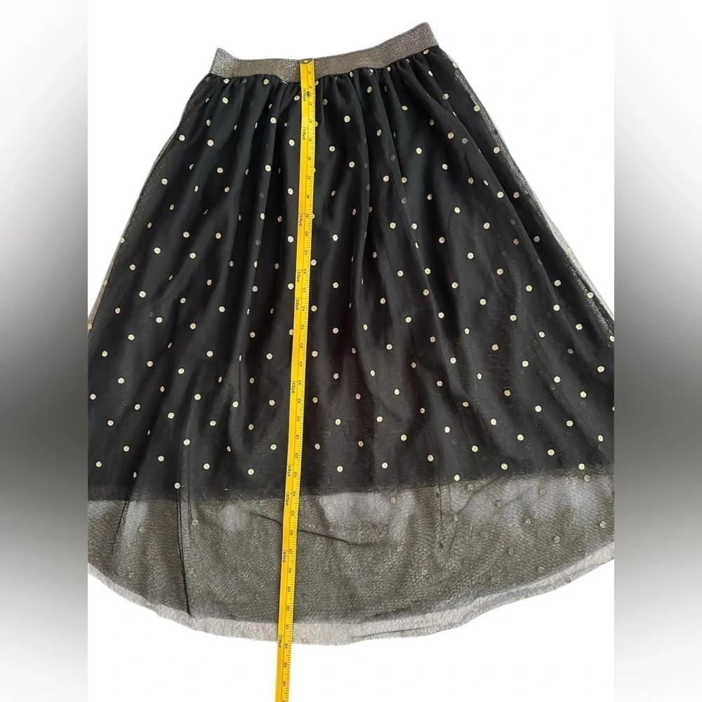 Xhilaration Girls XL 14-16 Blk tulle Skirt w lining & Gold polka dots & lining